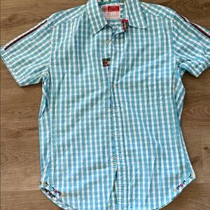 Robert Graham Light Blue and White Gingham Short-Sleeve Button-Down Shirt